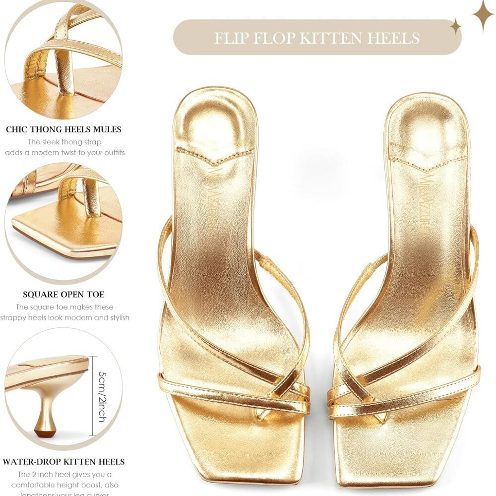 Women Flip Flop Kitten Heels Faux Leather Open Toe Slip On Summer Jewelry - Picture 6 of 9
